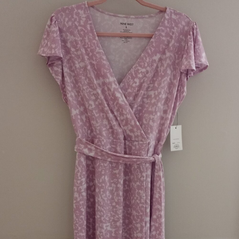 'NINE WEST' Faux Wrap Dress NWT Size S Dusky Pink/White